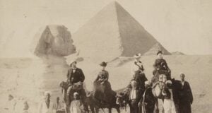 Europeans In Front Of Great Pyramid Featured