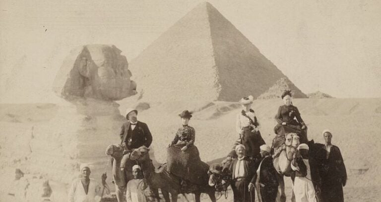Europeans In Front Of Great Pyramid Featured