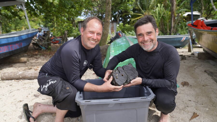Marine Archaeologists With Slave Ship Timber