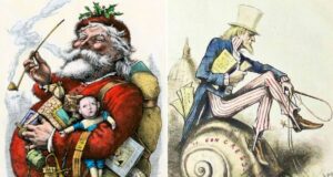 Thomas Nast Santa Alongside Uncle Sam Featured