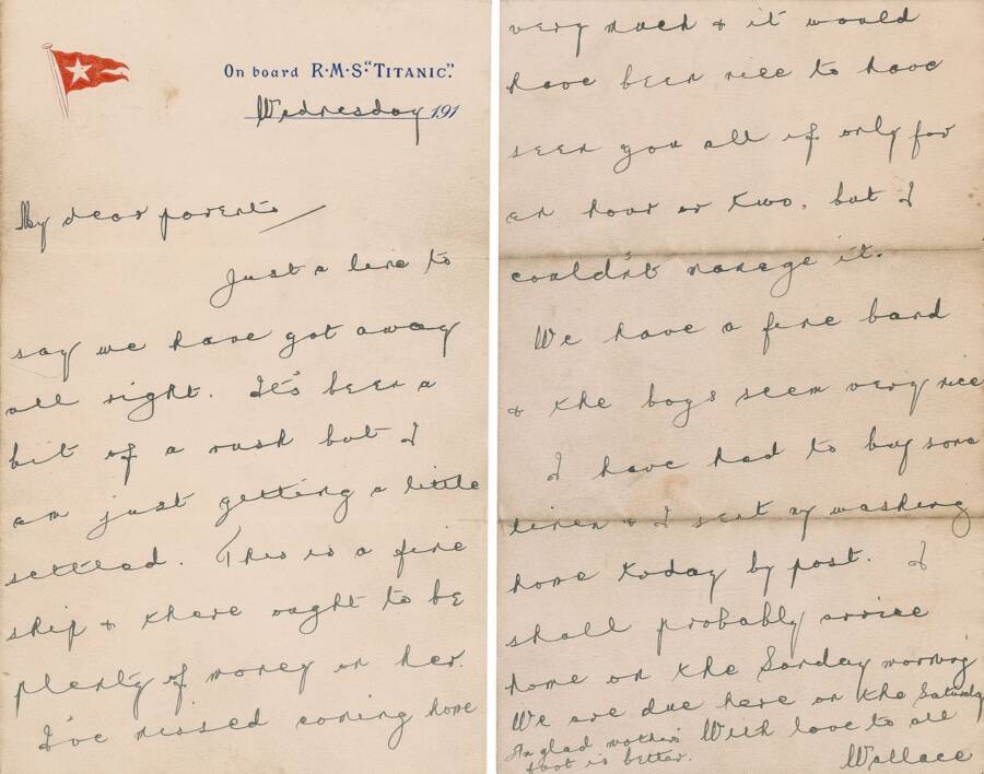 Wallace Hartley's Letter