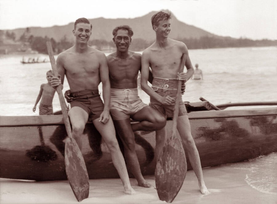 Duke Kahanamoku With FDR Jr And John Roosevelt