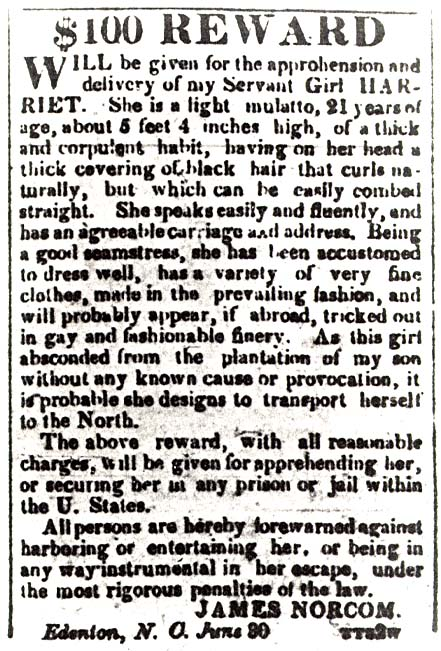 Harriet Jacobs Runaway Slave Notice
