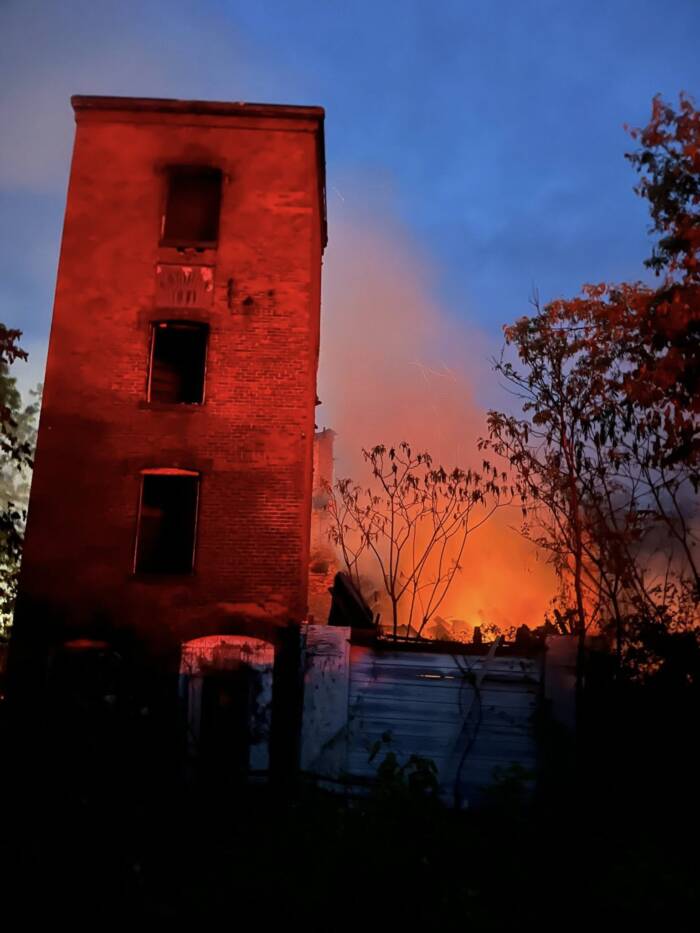 Victory Mills Burning Down
