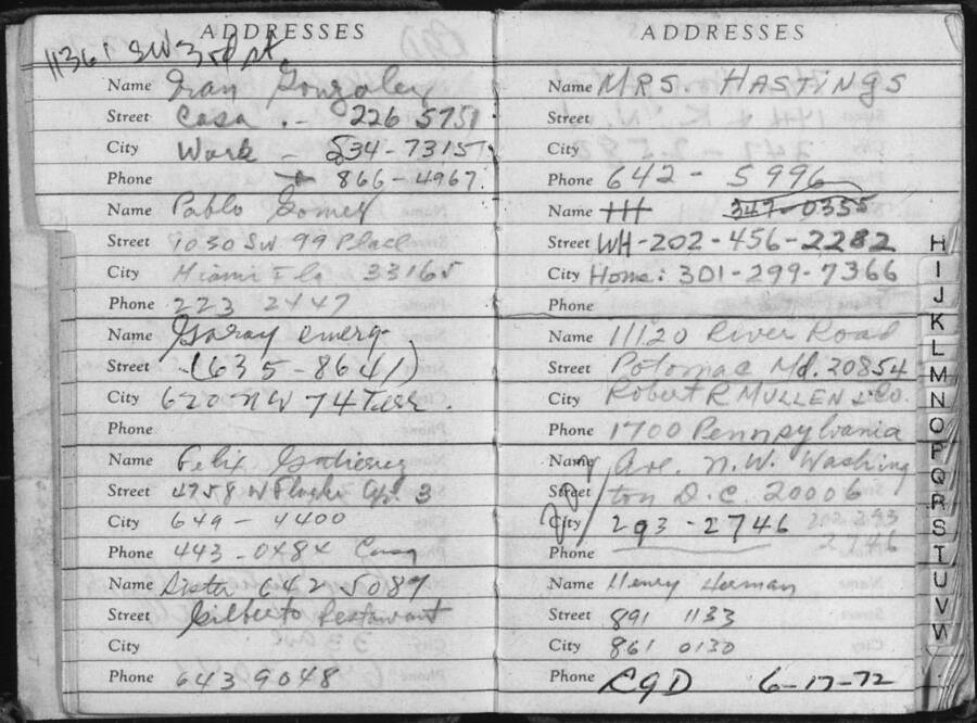 Watergate Burglar Address Book