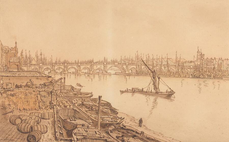 Drawing Of Old London Bridge In Final Years