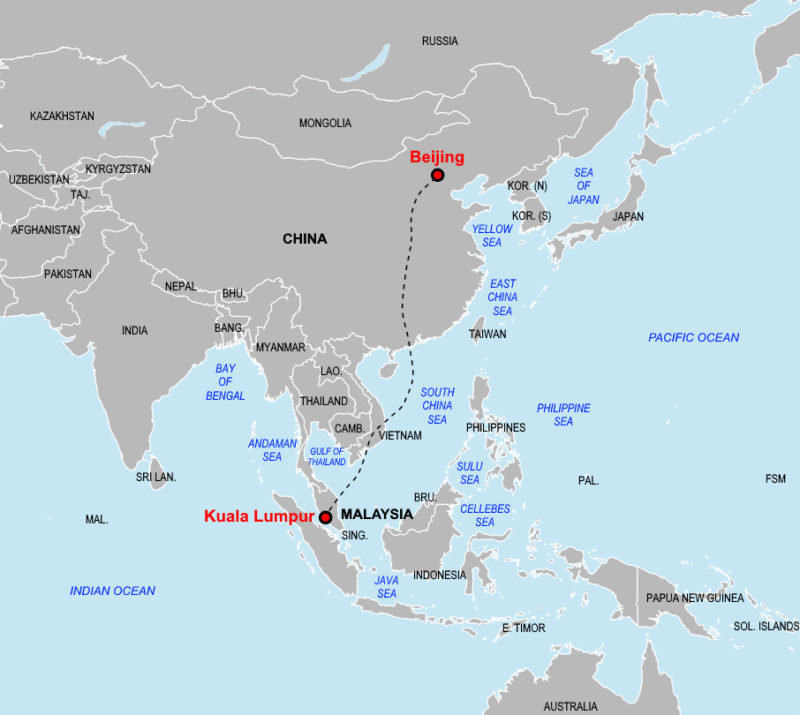 MH370's Scheduled Flight Path