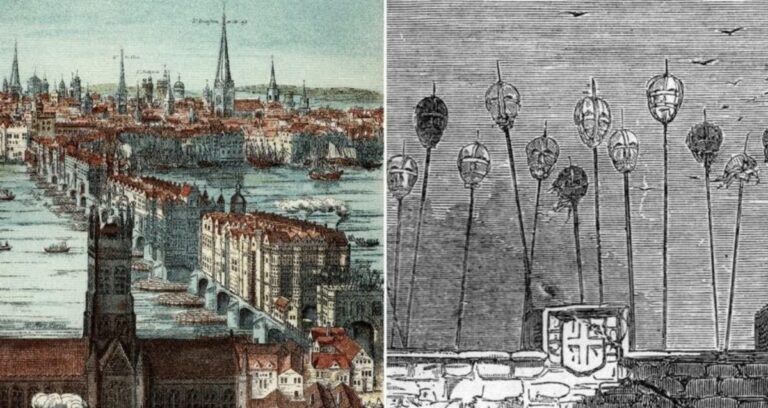 Old London Bridge Alongside Heads On Pikes Featured
