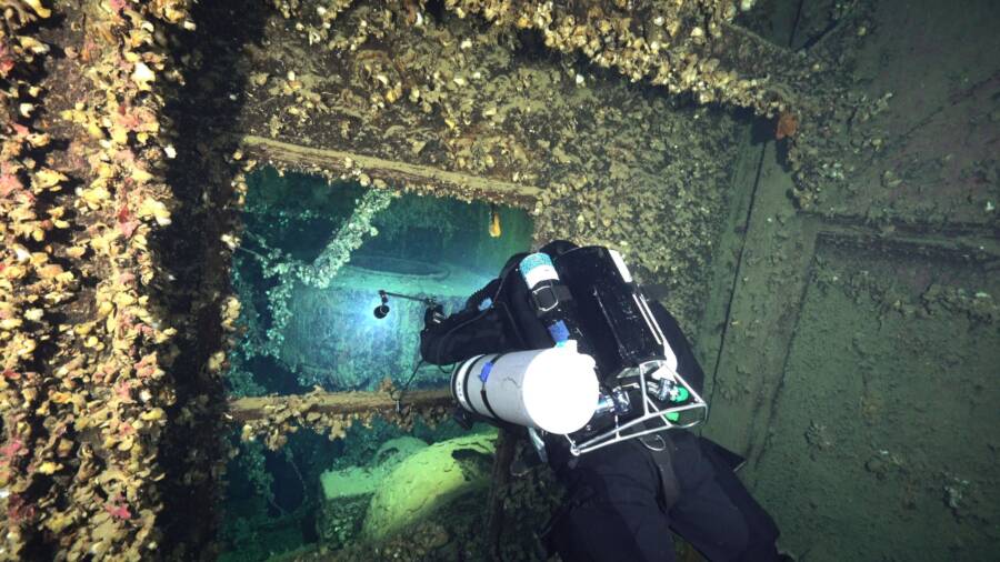 Diver Exploring Britannic Wreck