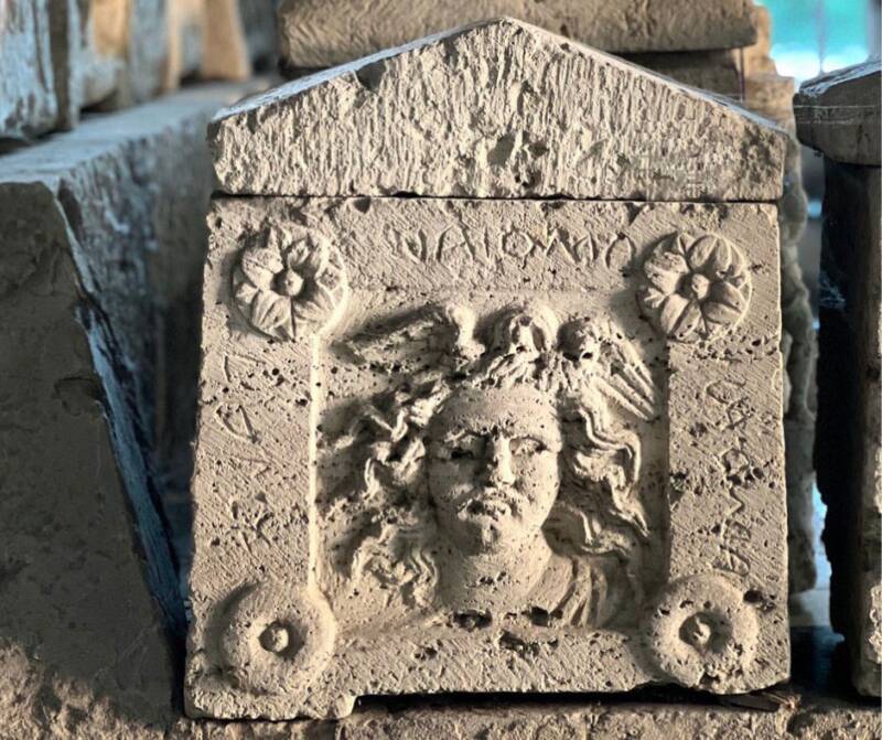 Etruscan Urn With Medusa Relief