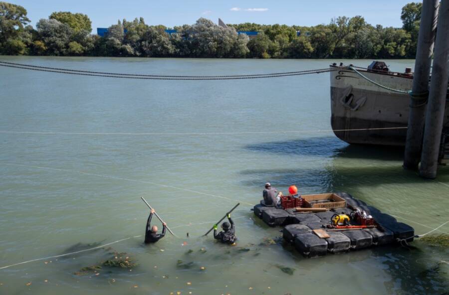 Underwater Archaeologists In Rhone River
