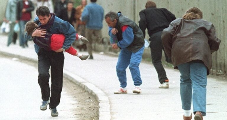 Civilians Flee Snipers In Sarajevo Featured