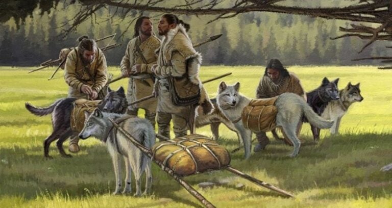 Early Humans With Domesticated Dogs Featured