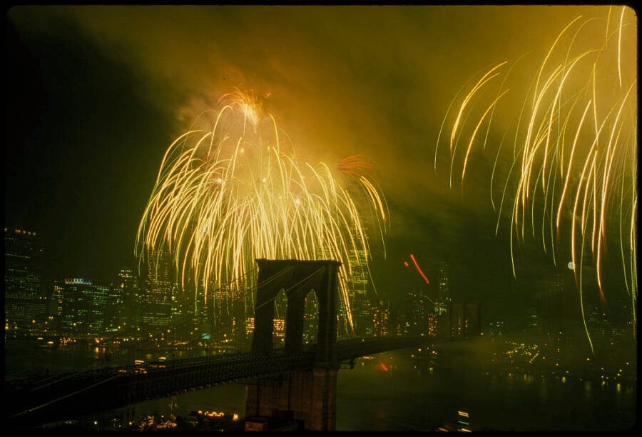 Fireworks Above The Brooklyn Bridge