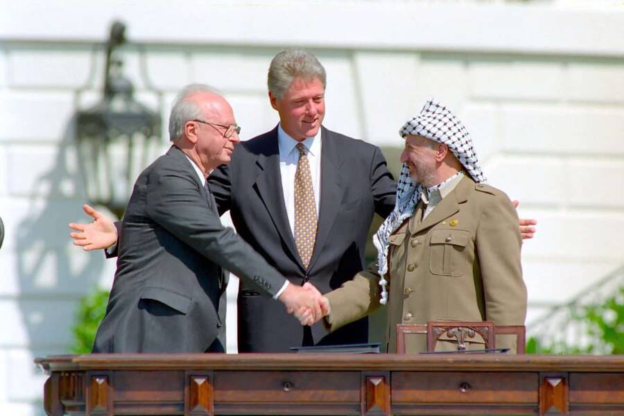 Yitzhak Rabin Shaking Hands With Yasser Arafat