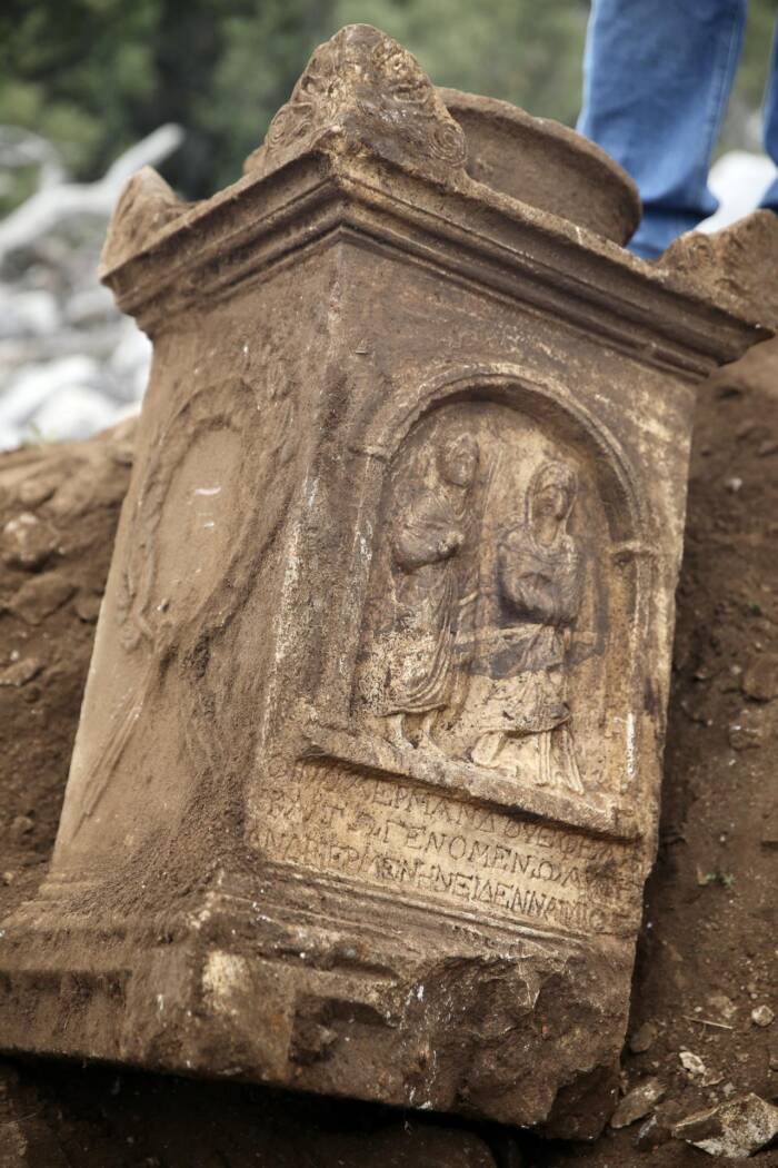 Roman Funerary Stele In Dirt