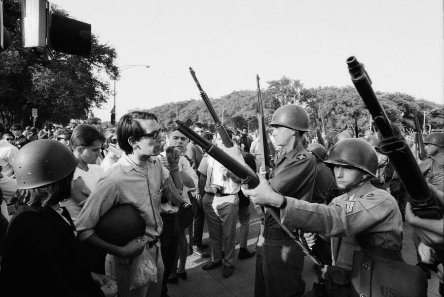 Protestors And National Guard In Chicago