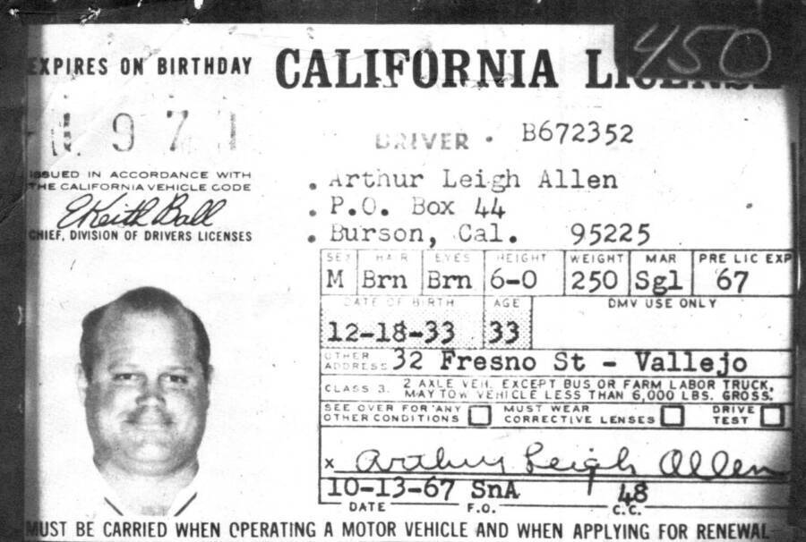 Arthur Leigh Allen Drivers License