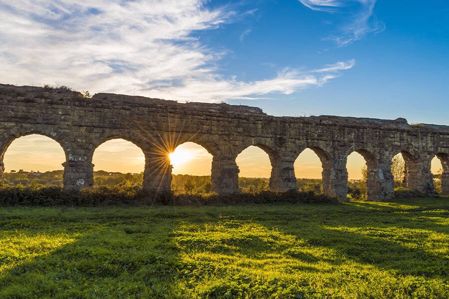 The Parco Degli Acquedotti At Sunset