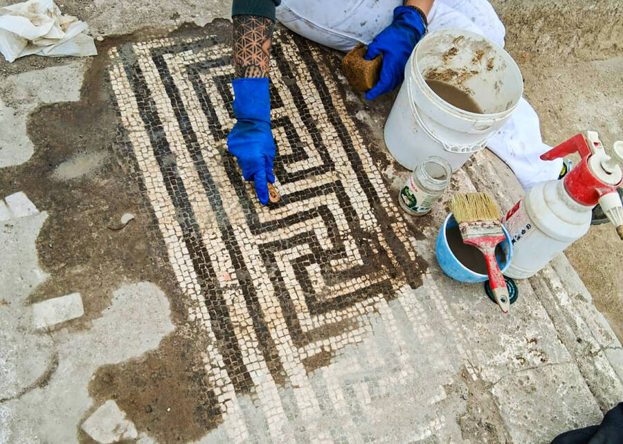 Mosaic Floor At Roman Villa