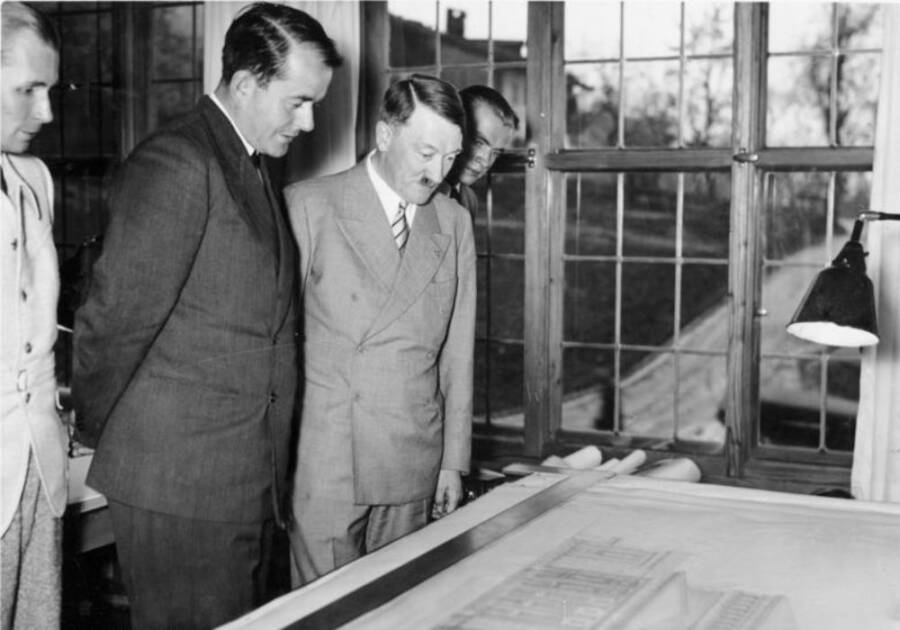 Albert Speer And Adolf Hitler Look At Blueprints