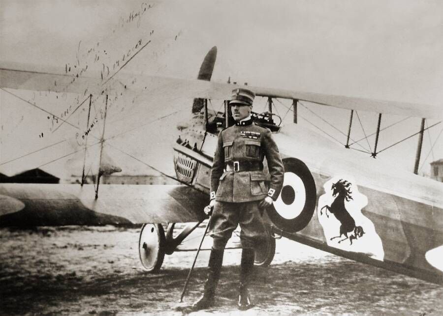 Francesco Baracca With His Prancing Horse Plane