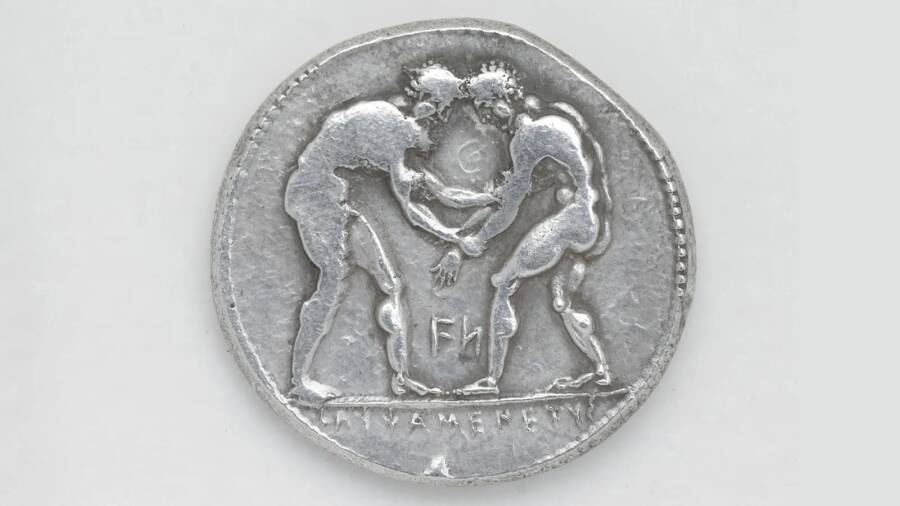 Ancient Wrestling Coin From Aspendos