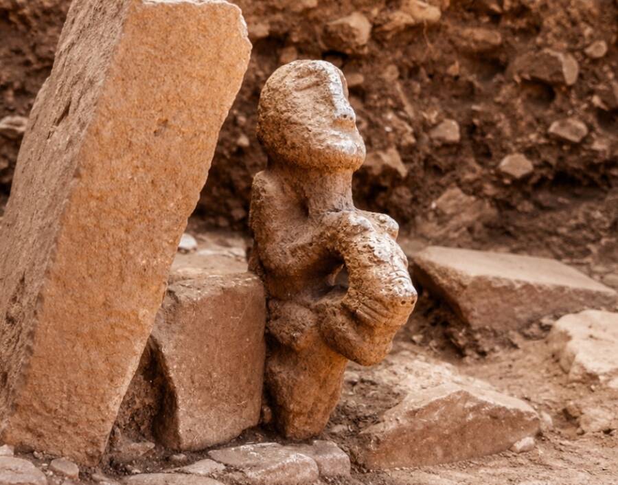 Prehistoric Man Riding Leopard Statue In Turkey